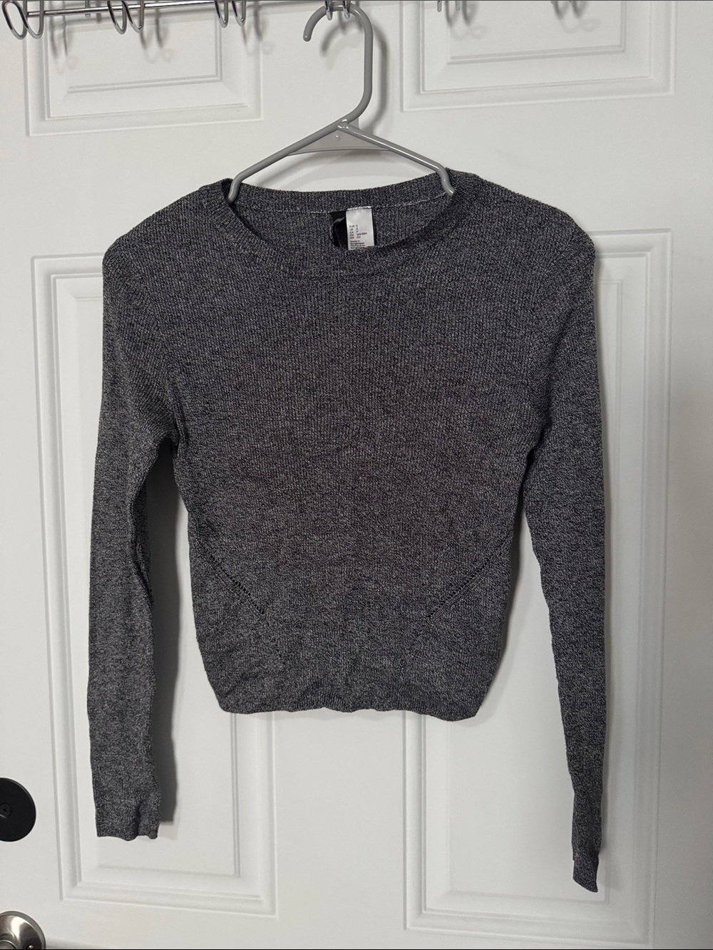 Divided Cropped Charcoal Gray Crewneck Knit Sweater